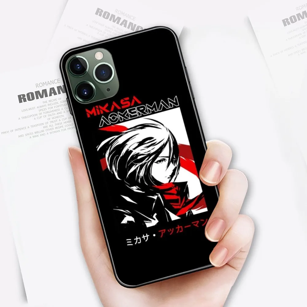 AOT Mikasa Ackerman Cell Phone Case for iPhone 15 14 13 12 11 XS X 8 7 6 Plus Mini Pro Max SE 2022 Black Soft Phone Cover Funda