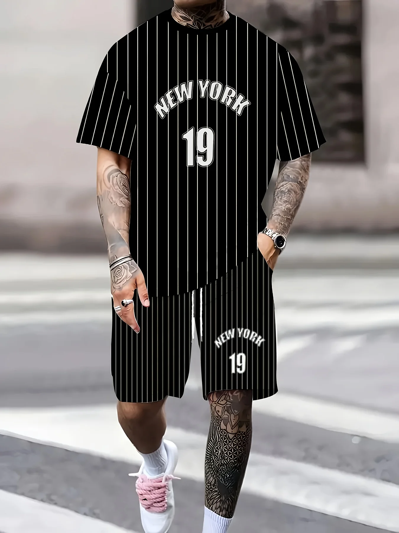 Summer 2025 Men's Set No. 19 Printed Fashion Personalized T-shirt Outdoor Set Short-sleeved T-shirt Men's summer clothing