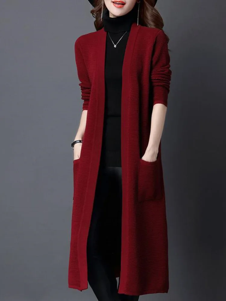 Fashion Women\'s Knitted Cardigan Long Sleeve Elegant Solid Loose Soft Tops Long Sweaters Autumn New Coat Streetwear New 2023