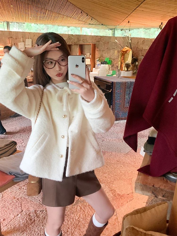 

Женская куртка XiaoXian Salt Sweet Netie Small Fraance Sle 2026: Новинка, модный дизайн, меховой топ, свободный крой для повседневной носки