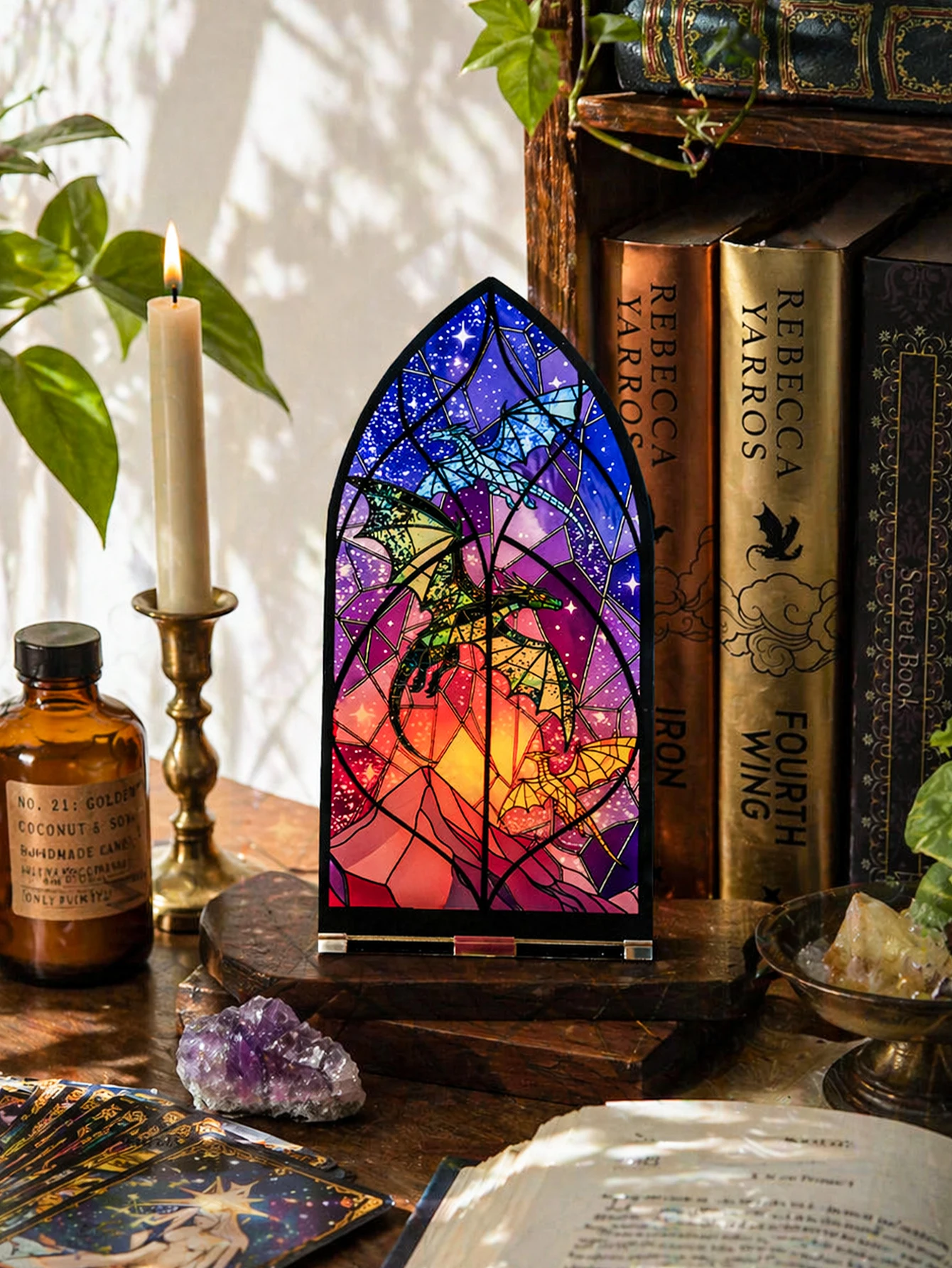 Colorful Dragon Design Bookend Acrylic Candle Holder Gothic Home Decor Book Shelf Witchy Room Decoration for Fantasy Book Lovers