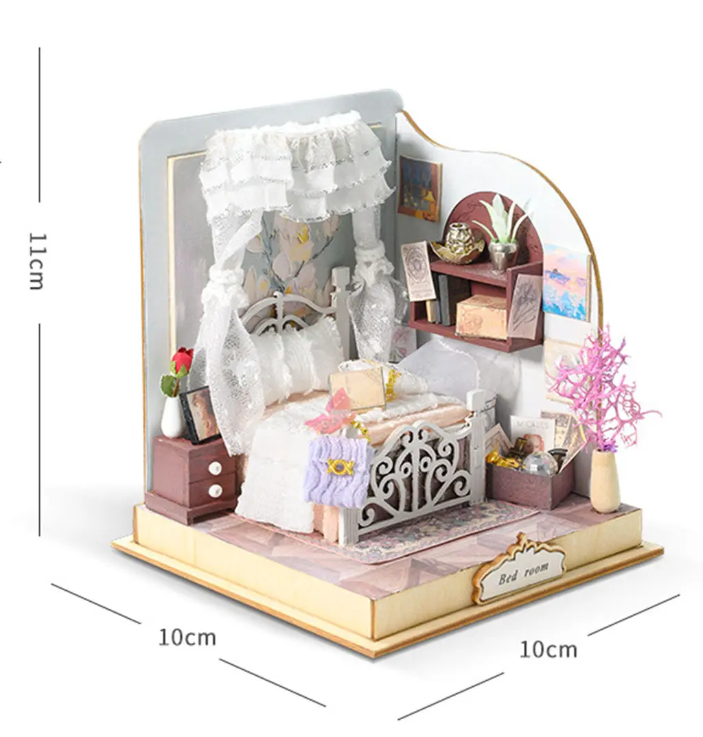 ชุดบ้านจิ๋ว DIY สำหรับห้องนอน - โมเดลงานฝีมือทำมือ ของขวัญงานประดิษฐ์ตกแต่งสุดสร้างสรรค์สำหรับบ้านตุ๊กตาและตั้งโชว์บนโต๊ะ
