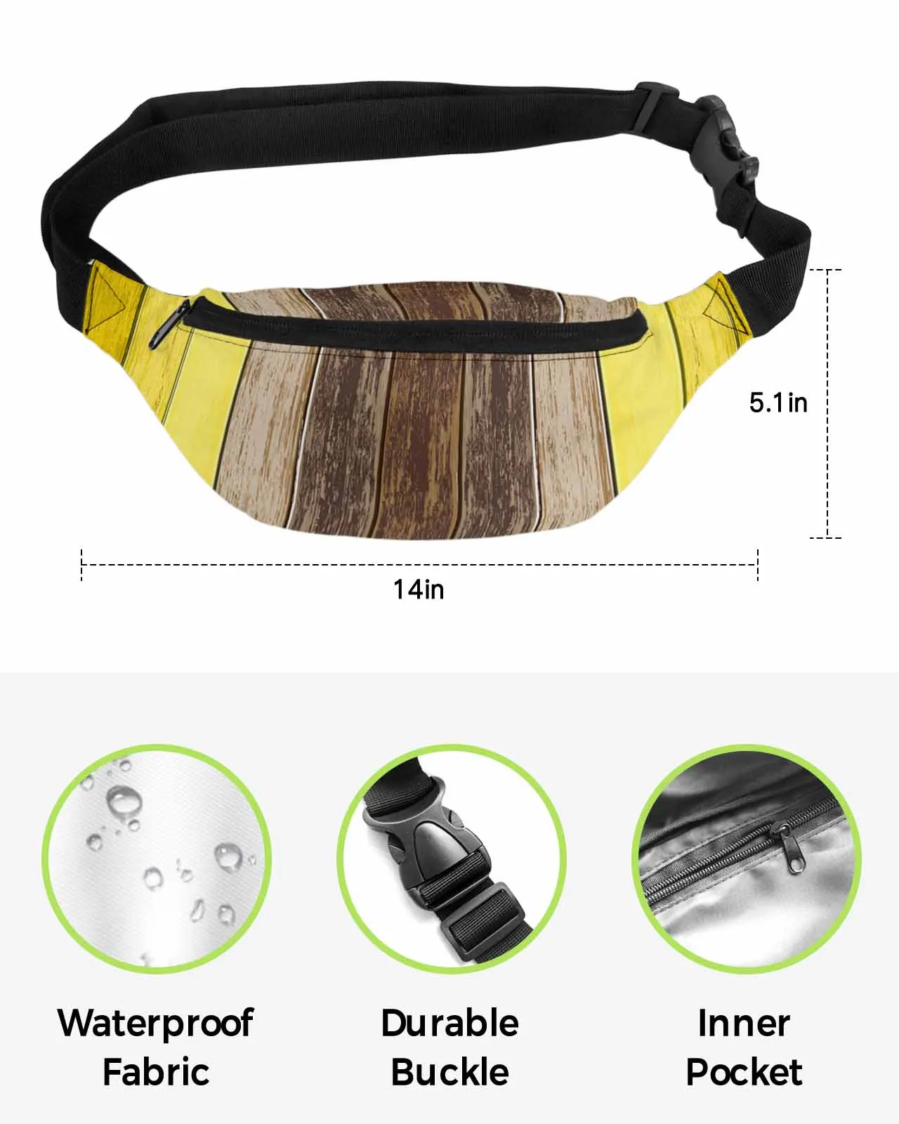 Bolsa de cintura impermeável para homens e mulheres, Retro Fanny Pack, Belt Bag, Wallet Pouch, Banana Hip Bags, Amarelo