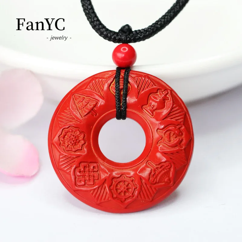 قلادة قطرات الحب الطبيعية من سينابار للرجال والنساء ، قلادة مشبك السلام الثعلب المنحوت بشكل جميل ، سحر الحظ الموضة ، هدية العيد