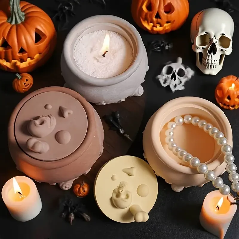 

Хэллоуин Череп Свеча Банка Силиконовая Форма для DIY Коробка Для Ювелирных Изделий Ручной Работы Домашний Декор Гипсовая Смола Ремесло Литейный Орнамент