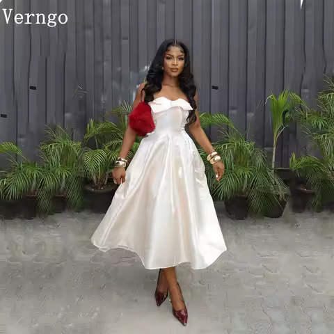 Verngo lvory Silk Evening Dress Strapless A Line Prom Party Dresses Bow Elegant Formal Occasion Dresses Customizde
