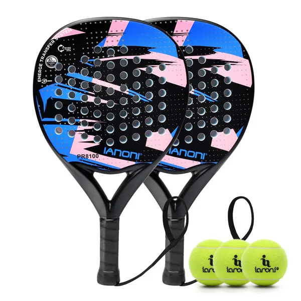 IANONI Padel Racket Set With 3 Balls Carbon Fiber Surface with EVA Memory Flex Foam Core Lightweight Padel Racquet