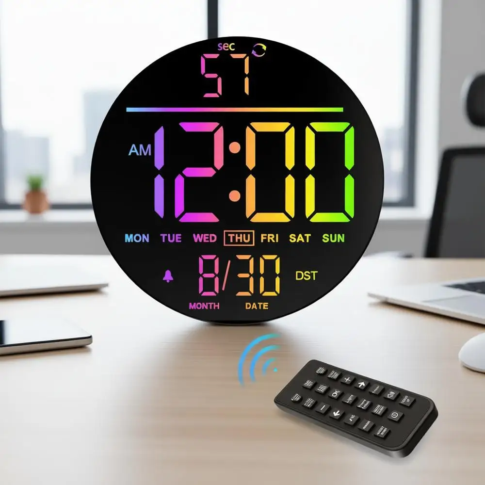 

Большие цифровые настенные часы с секундомером, таймером обратного отсчета, большим LED-дисплеем, RGB-подсветкой, функцией DST, отображением температуры, подходят для дома