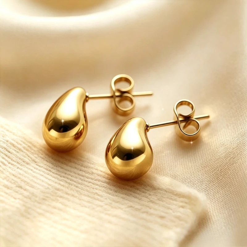 Golden Water Drop Earrings | Mini Compact | Simple and Elegant | Stainless Steel | Daily Party Gifts