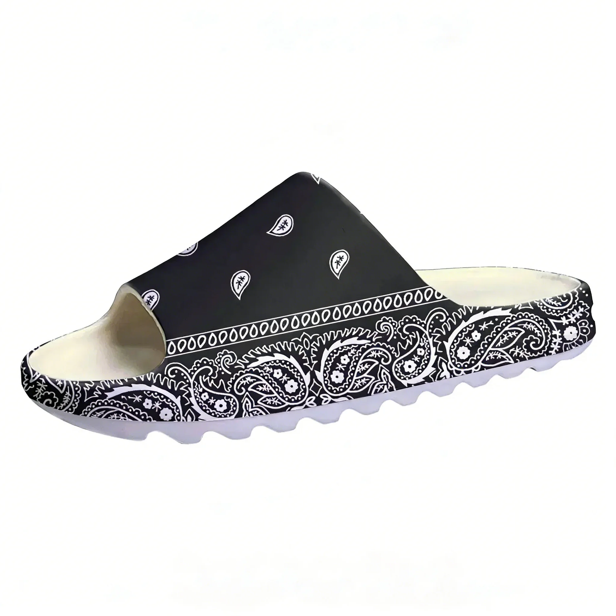 

Bandana Paisley Soft Sole Sllipers Home Clogs Black White Blue Step On Water Shoes Mens Womens Step in Custom Sandals