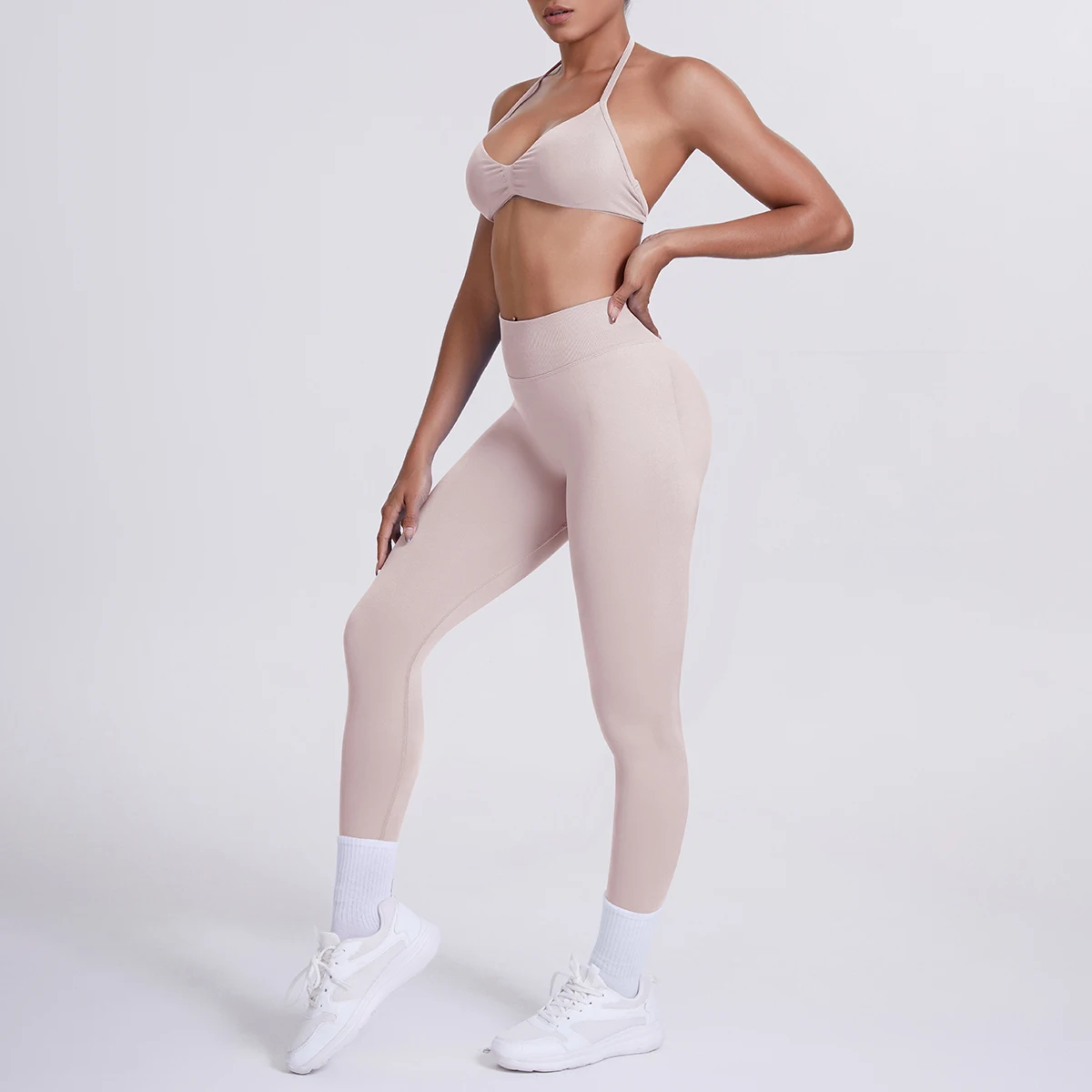 Frauen 2 stücke Patchwork Sport Yoga Anzug Training Ärmellose Sport Gym Tops Bauch-steuer Abnehmen Booty Leggings Yoga Anzug Sport – Detail 17