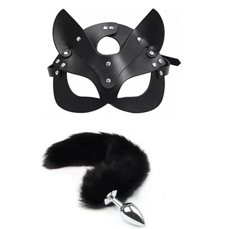 Sex Toys for Woman Cosplay Fox Tail Anal Metal   Half Cat Party Sexy Adult Mask Game