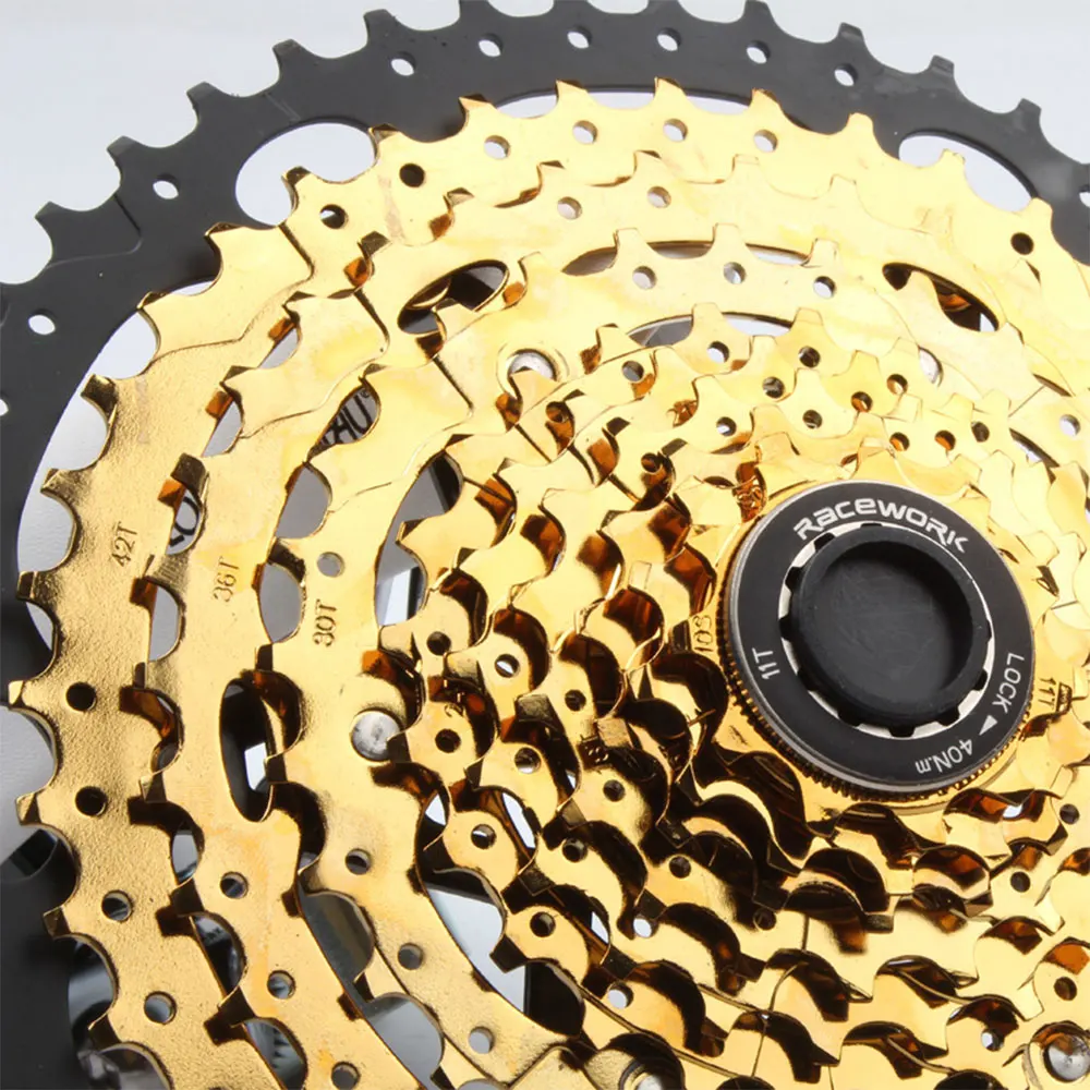 RACEWORK 10 Speed Cassette Gold Sprocket for Shimano HG Structure MTB Bicycle 42T 46T 50T Freewheel Mountain Bike Cycling Parts