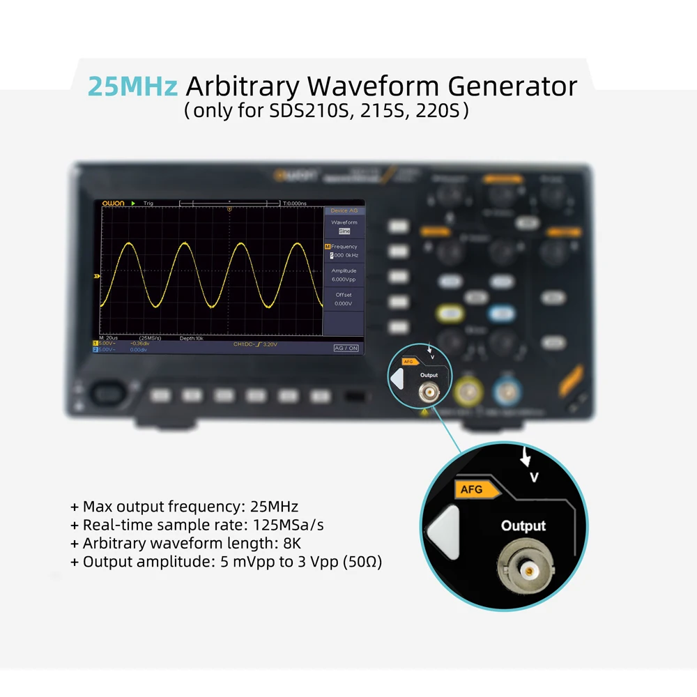 Owon SDS200 Series Professional Digital Oscilloscope 100-200MHZ Bandwidth 2 Channel 25MHz Arbitrary Waveform Signal Generator