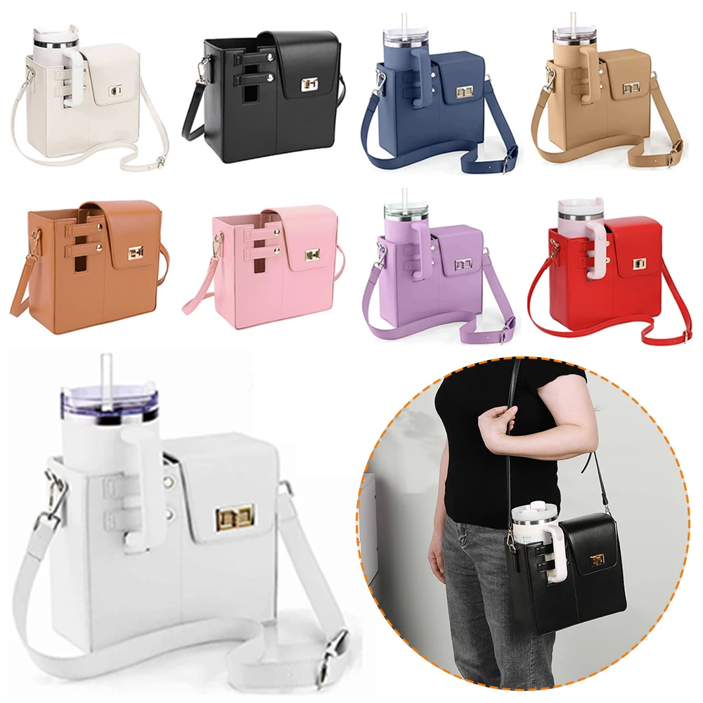 

Water Bottle Carrier Bag PU Leather Water Bottle Carrier Holder with Adjustable Strap Women Crossbody Bag for Stan-ley Bottle