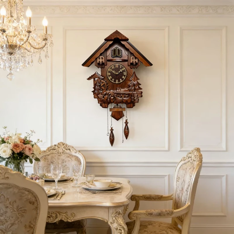 Han Dynasty Solid Wood Number Wall Clock Restaurant Clock Cuckoo Report Time Mute Quartz Clock Wall Decoration Home Decoration