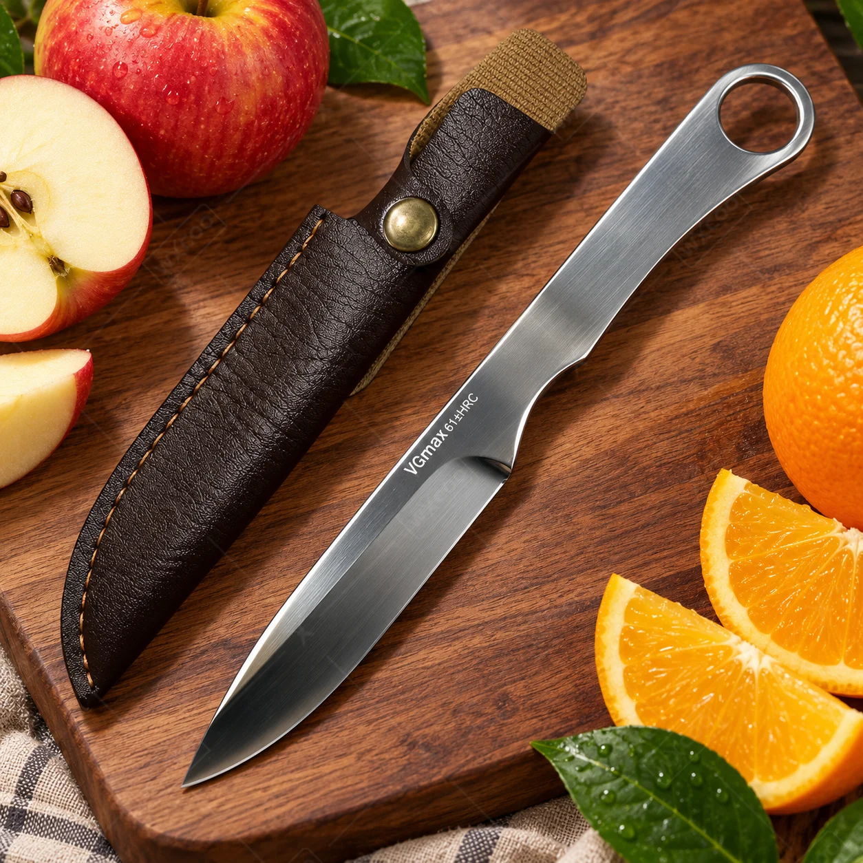 WXCOO Stainless Steel Kitchen Knife with Leather Sheath Sharp Blade Meat Fruit Cutting Butcher BBQ Tool Portable for Home Chef