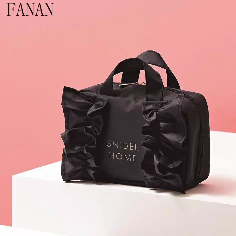 

Top-Handle Bags Portable Travel Washbag japanese style Women's Handbags Lotus Leaf Embroidered Letter Handbag Makeup Bag