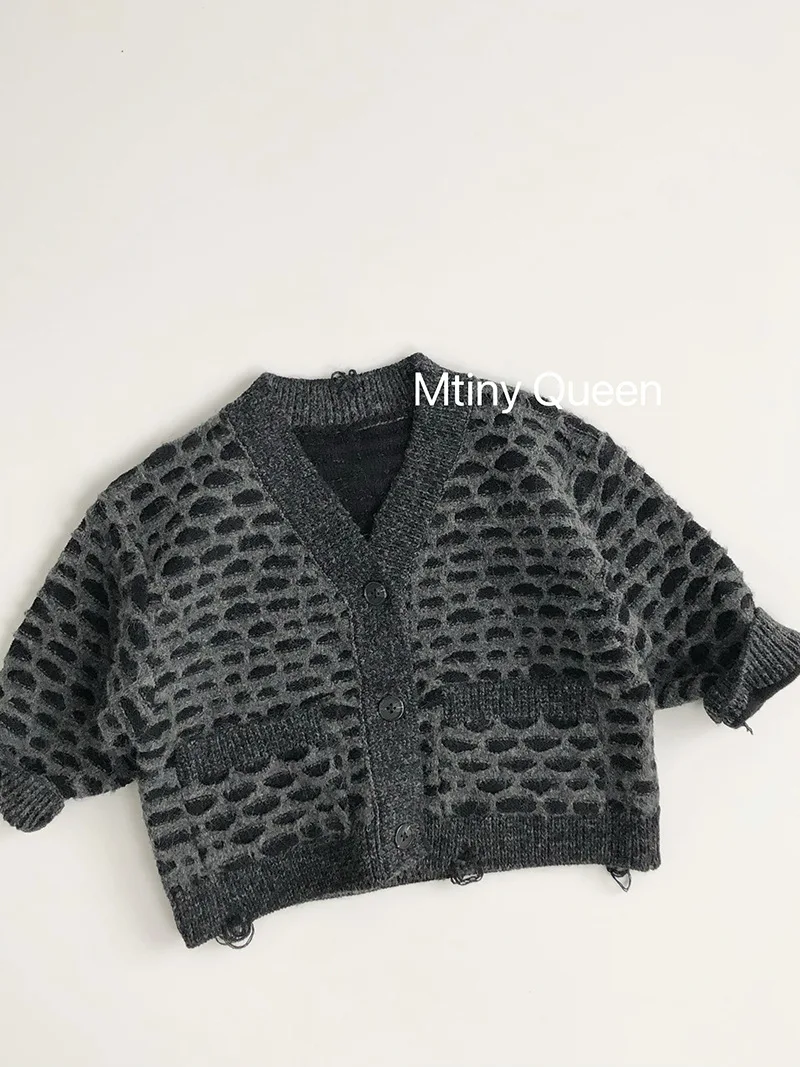 2024 Autumn New Children Long Sleeve Knit Coat Family Matching Sweater Cardigan Vintage Boys Girls Pullover Kids Clothes