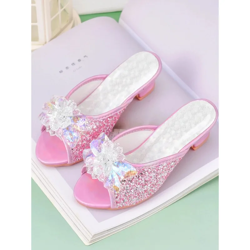 

Детские тапочки-туфли на каблуке «Принцесса» с кристаллами