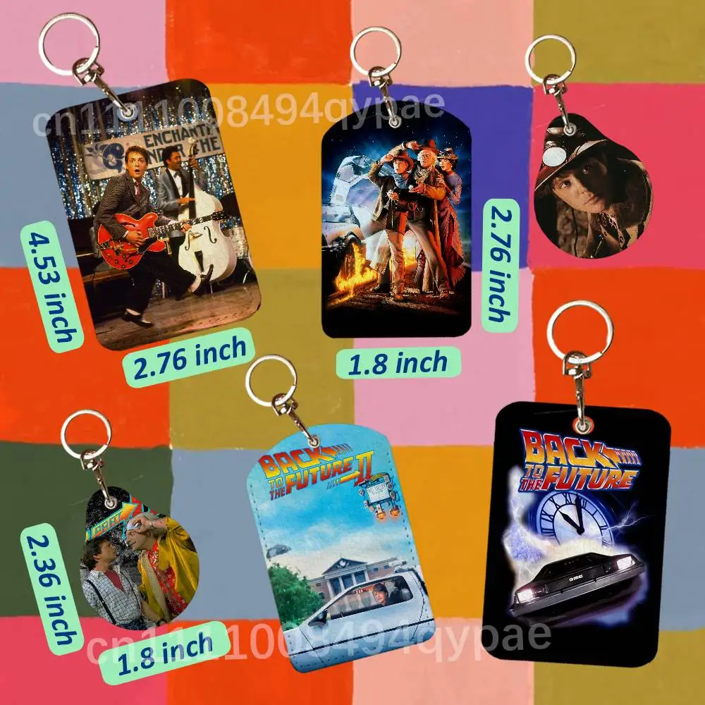 B-Back To The Future Delorean Leather Access Card Case Anti-lost Card Holder Keychain Accessories Fingerprint-proof Key Tag Ring