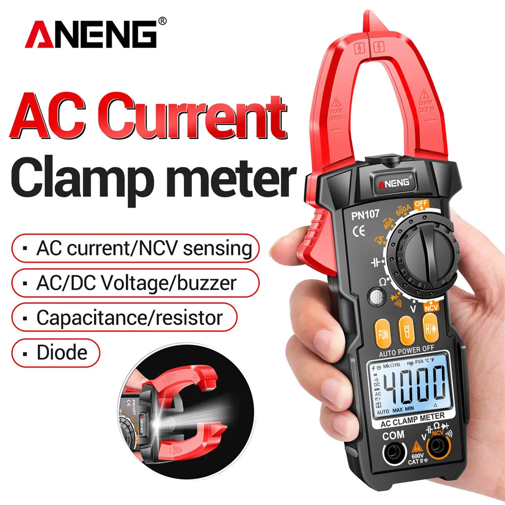 ANENG PN107 4000 Count Digital Clamp Meter AC/DC Voltage Temperature Test Multitester True RMS Electrical Multimeter Tester Tool