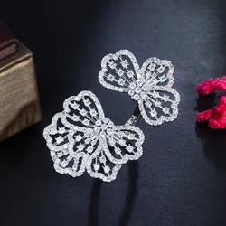 ThreeGraces Creative Cubic Zirconia Big Flower Adjustable Open Wedding Ring for Women Summer Fashion Jewelry Accessories R179