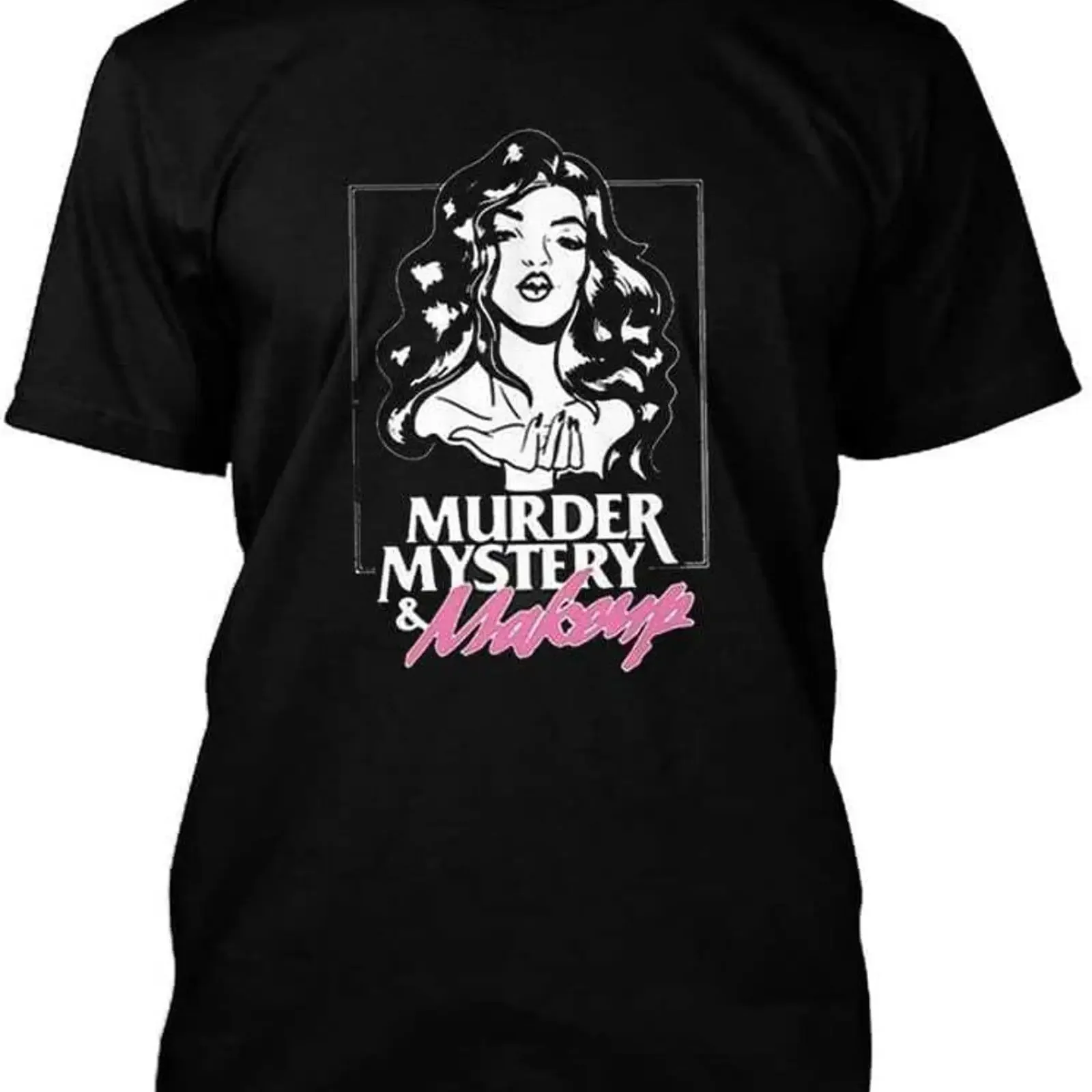 NWT Bailey Sarian Merch Murder Mystery and Makeup T Shirt Black vintage Washed Slightly Stylish Stretched Soft streetwear