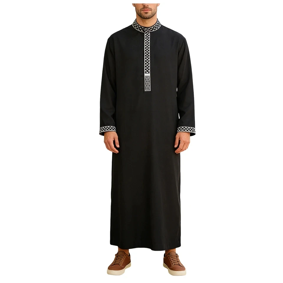 Islam Kaftan Muslim Men Clothing Abayas Moroccan Caftan Embroidered Jubba Thobe Ethnic Style Long Robes Middle East Arab Dress