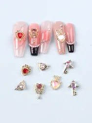 10pcs Mixed Heart Wing Nail Art Golden Jewelry Charms Decorations Crystal Manicure Craft Germs 3D Rhinestones Accessories