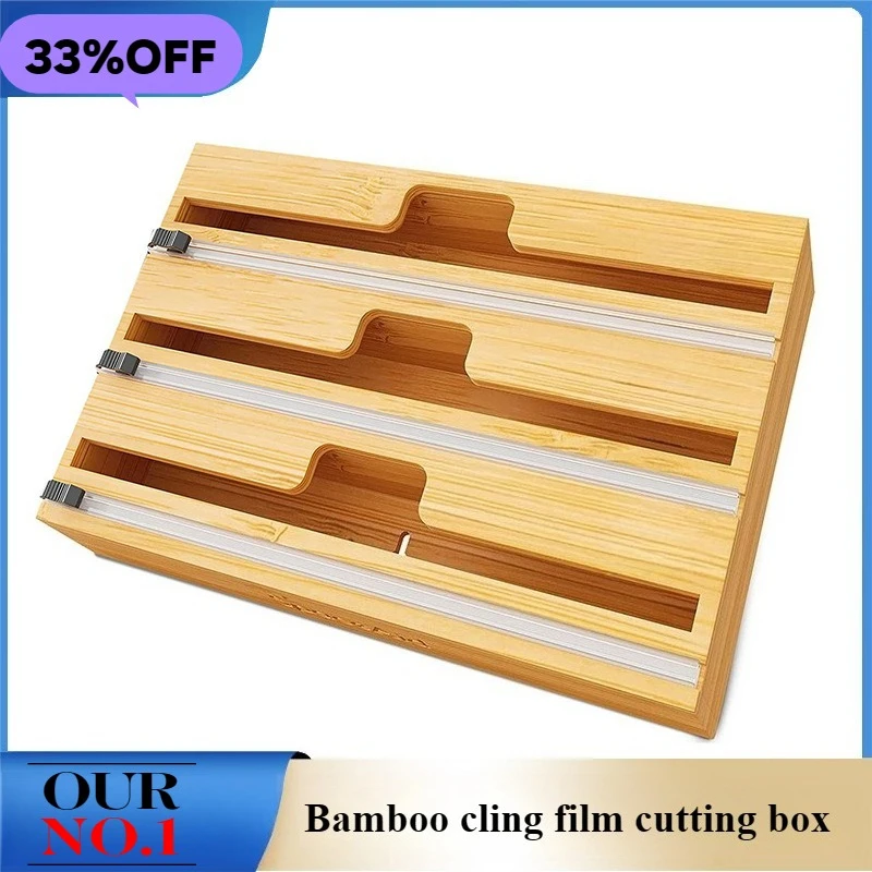 

Bamboo Cling Wrap Cutter Box Aluminum Foil Plastic Bag Dispenser Slide Cutter Storage Organizer Kitchen Wax Trash Bag Holder