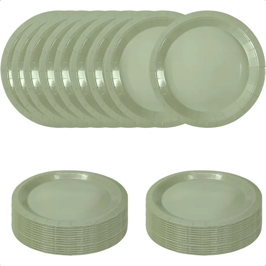 

50 шт. бумажные тарелки из шалфеяно-зеленого цвета, 7-дюймовые тарелки с дефертами, тарелки из шалфея зеленого цвета для свадьбы, детского душа, дня рождения, вечеринки, мушки