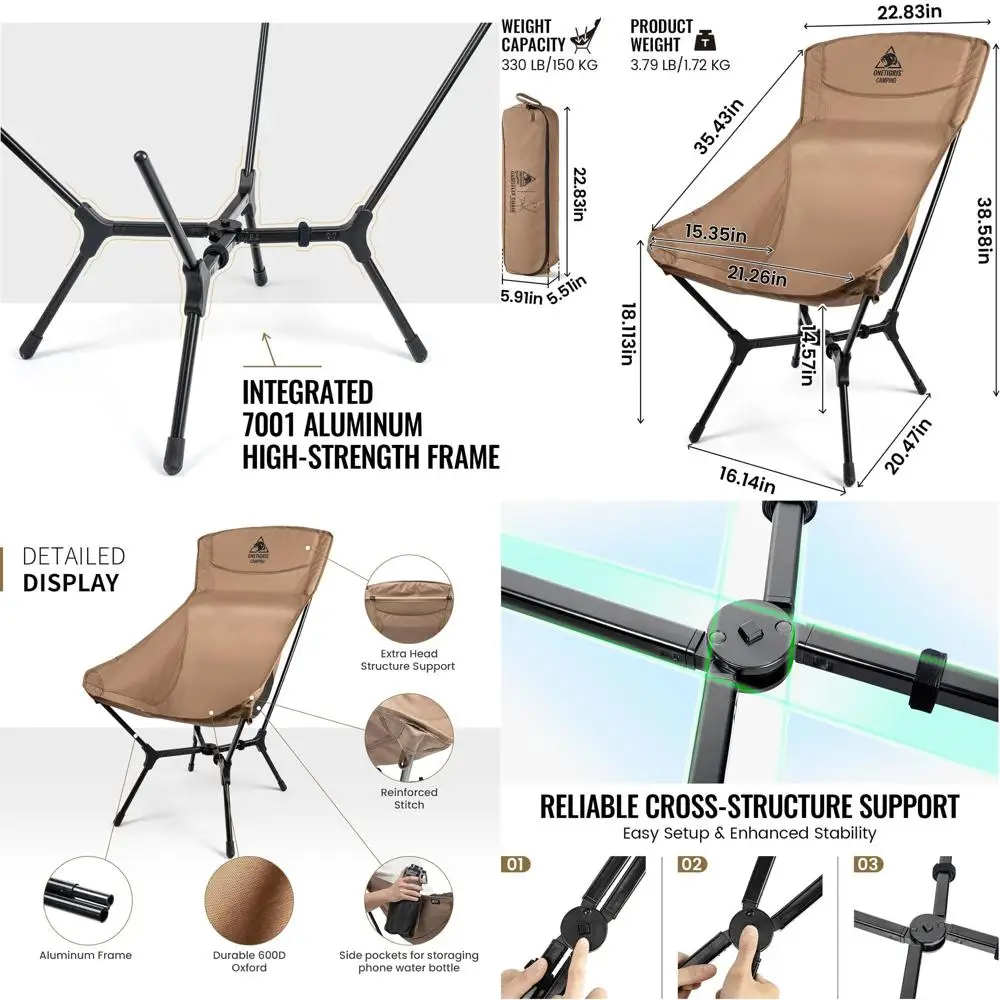 

Oasislex High-Back Camping Chair with Carry Bag - Ideal for Outdoors, Beach, Picnics, and Sports