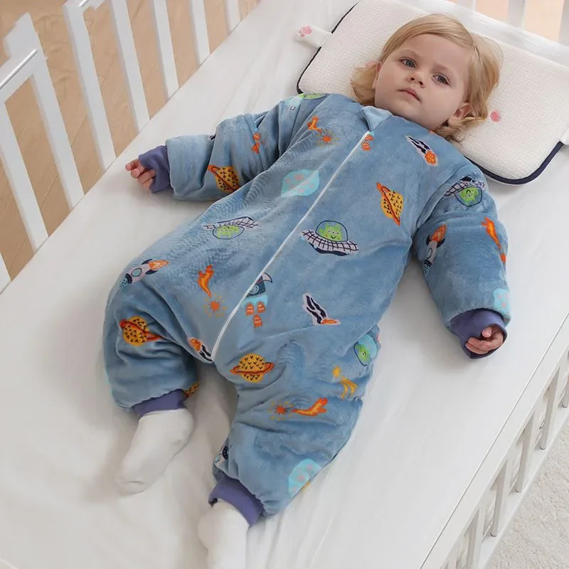 

2025 Baby Sleeping Bag Children Cotton One Piece Nightwear Thicken Anti Kick Quilt Removable Sleeve Sleeping Bag