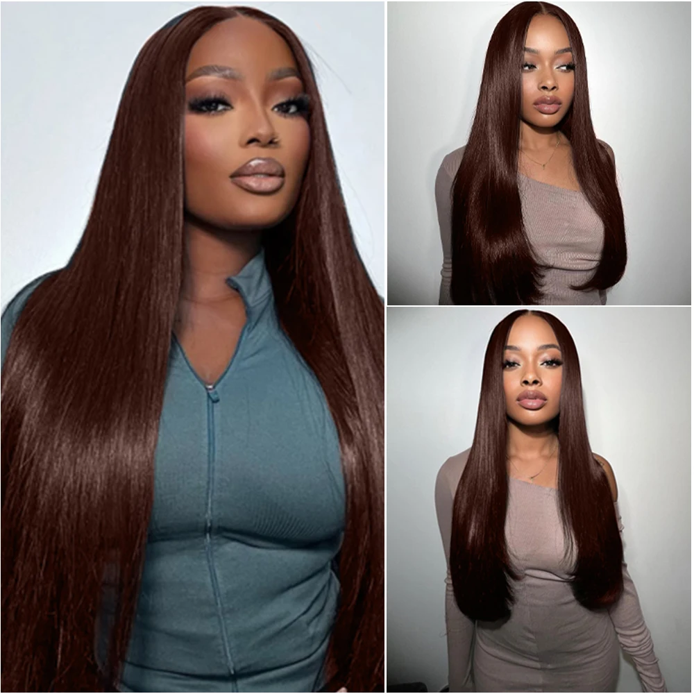 40 46 Inch Brown Lace Front Human Hair Wigs Woman Bone Straight HD Lace Wigs Chocolate Brown Glueless Wigs Human Hair Pre Plucked Sale