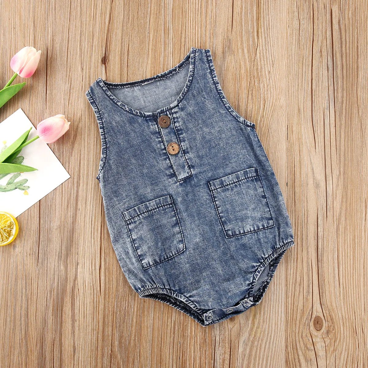 Baby Sommer Kleidung Denim Strampler Kleinkind Neugeborenen Baby Jungen Mädchen Ärmel Taste Tasche Strampler Overalls Casual Outfits