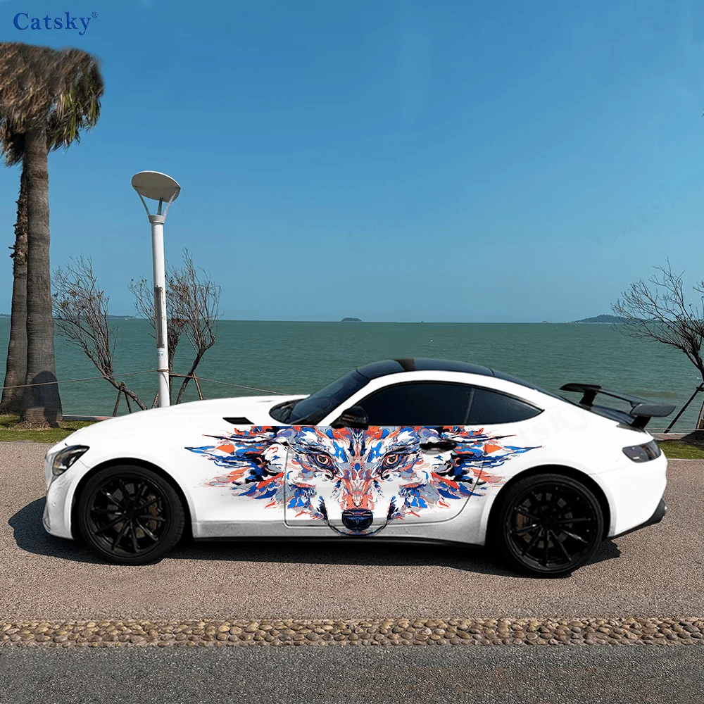 

Colorful Wolf Head Car Side Sticker Decoration, PVC Waterproof Scratch Resistant Decal, Car Protection, Auto Accessories Gift