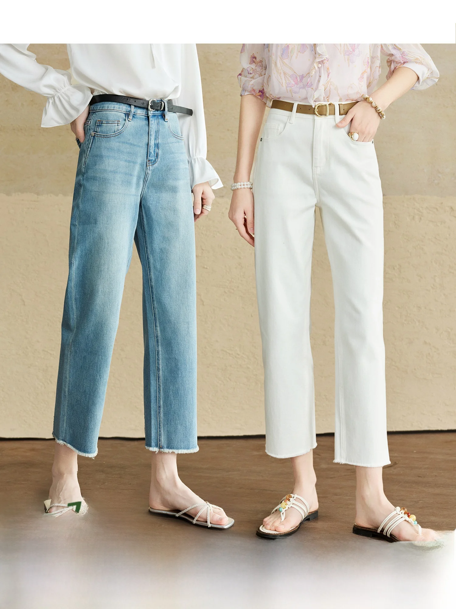

Jelly Elastic American Straight Leg Jeans Women's Loose Wide Leg Pants High Waist Cotton Color Commute Sle Spring