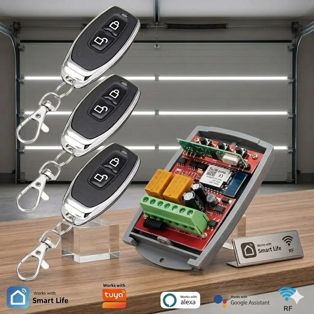 Universal 433MHz RF Relay Module 2CH 12V/24V/220V For Garage Door Smart Receiver Compatible with Alexa & Google Home