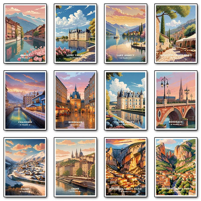 Annecy Bordeaux Loire Valley France Travel Posters and Prints Canvas Printing Wall Art Picture for Living Room Home Decor Gifts