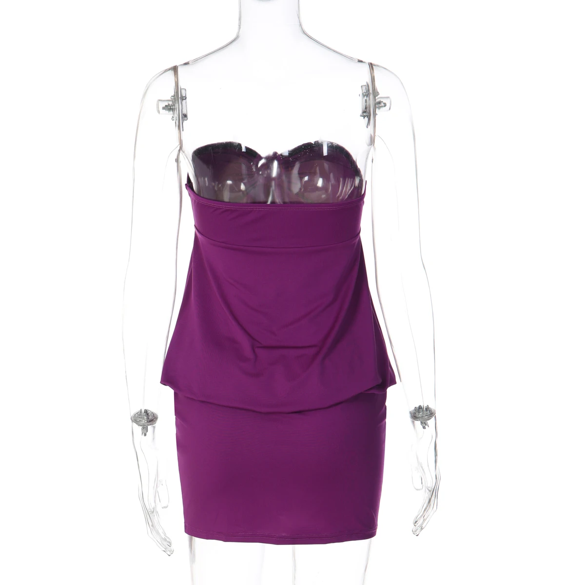Hugcitar Damenmode, trägerloses Minikleid, einfarbig, mit Rüschen, Schnürung, gerüscht, sexy Sommerkleid, Sommer-Outfit, Strand, Urlaub, Party – Detail 4