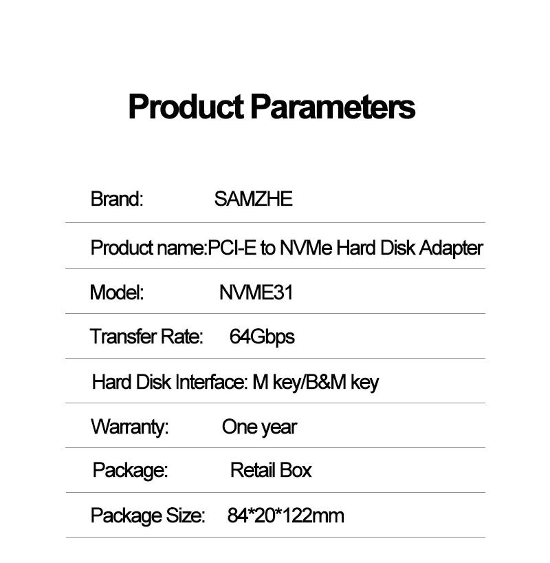 Samzhe m.2 nvme ssd ngff zu pcie x16 adapter m schlüssel schnitts telle karte unterstützung pci-e pci express 3,0 2230-2280 größe m.2 pcie adapter – Detail 11