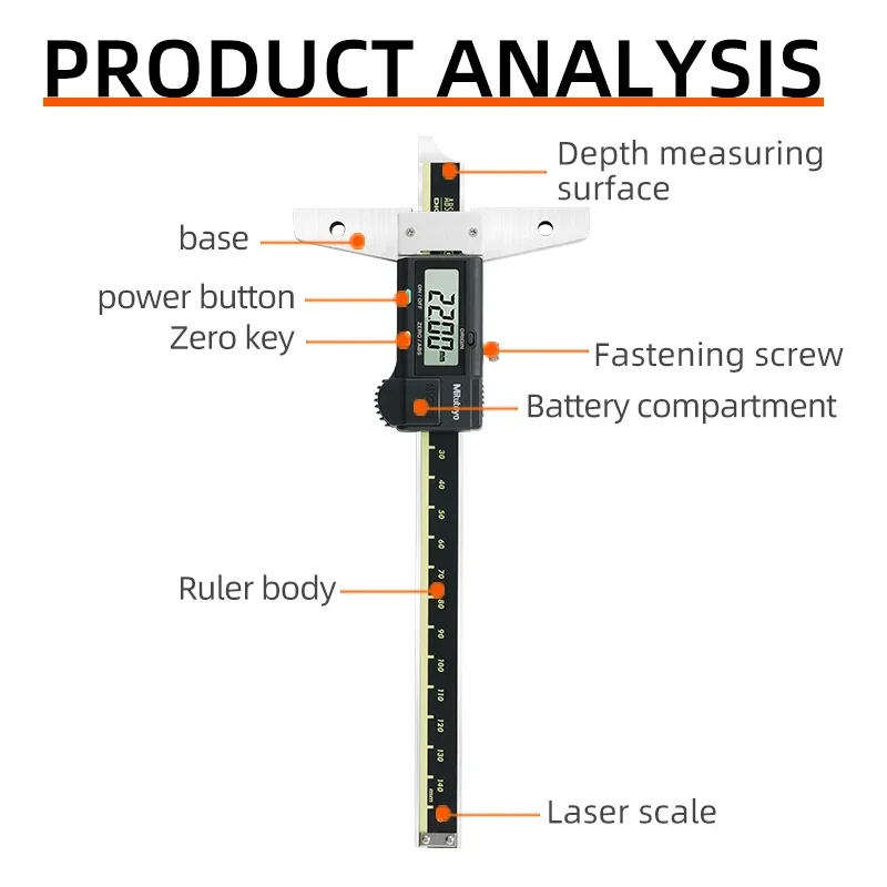 Mitutoyo Digital Depth Caliper 571-201/202/203 Electronic High Precision Vernier