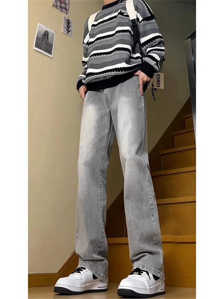 

Elastic Straight Leg Men's Jeans Spring Autumn American Vibe High Street Loose Wide Leg Trendy Straight Tube Pants for Teens