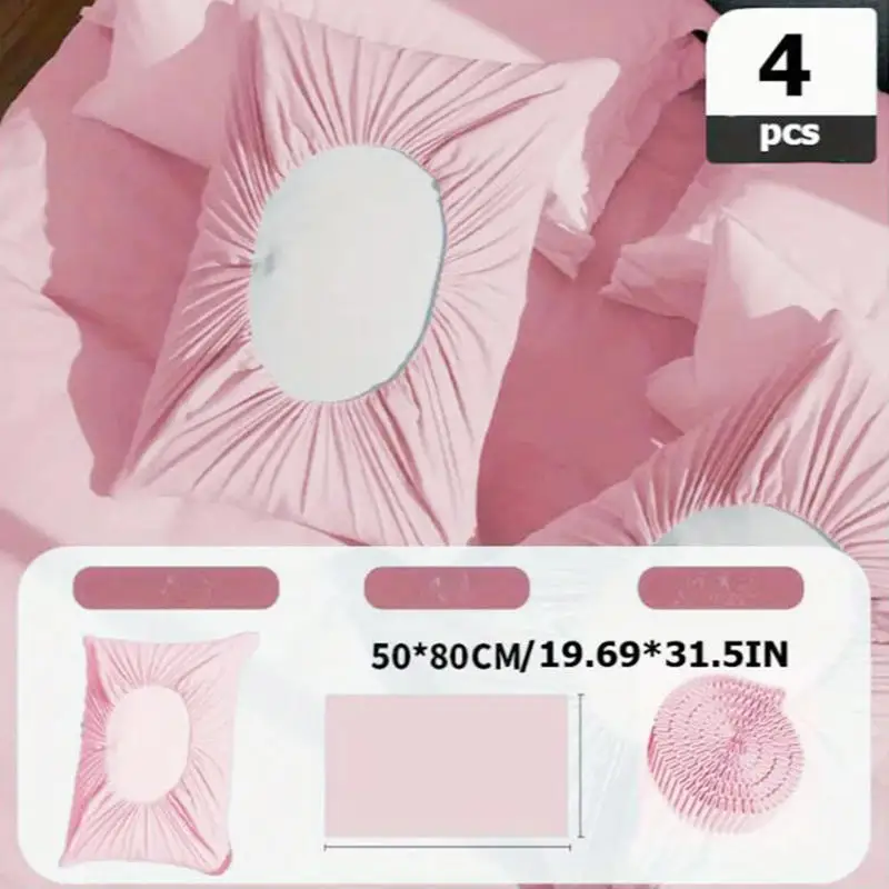 طقم كيس وسادة للاستعمال مرة واحدة مكون من 4 قطع، مقاوم للأوساخ وجيد التهوية، مناسب عالميًا للفندق، صالون التجميل، السفر - لا يتضمن قلب الوسادة