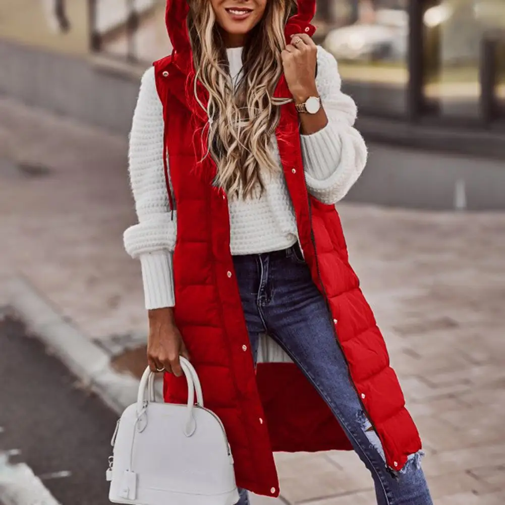 

Women Vest Coat Hooded Women Vest Coat Stylish Women's Winter Vest Coat Padded Hooded Slim Fit with Zipper Hem Pockets A