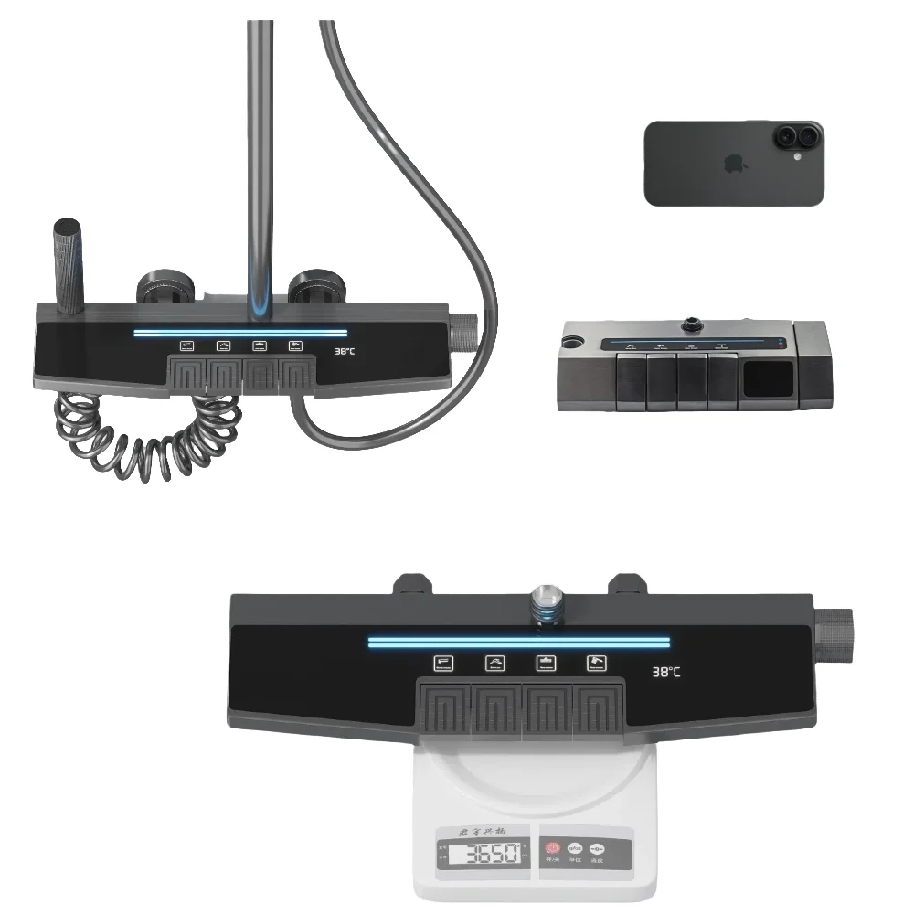 2025 Synchro Sistema doccia extra large da 47 cm con rubinetto per pianoforte termostatico Display digitale Pettine antipioggia Modello spray morbido