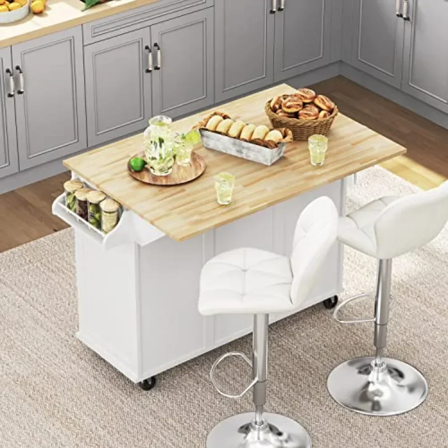 53 Width Rolling Kitchen Island with Storage, Dropleaf, Stainless Steel, Matte Black, Heavy-Duty Casters Fold-Down Side Shelf