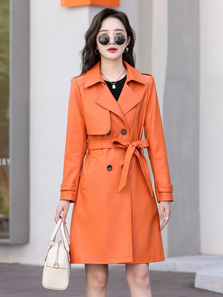 하이닝 천연 가죽 코트 여성용 중간 길이 2025년 신상 봄 가을 슬림핏 엘레피스킨 윈드브레이커 자켓