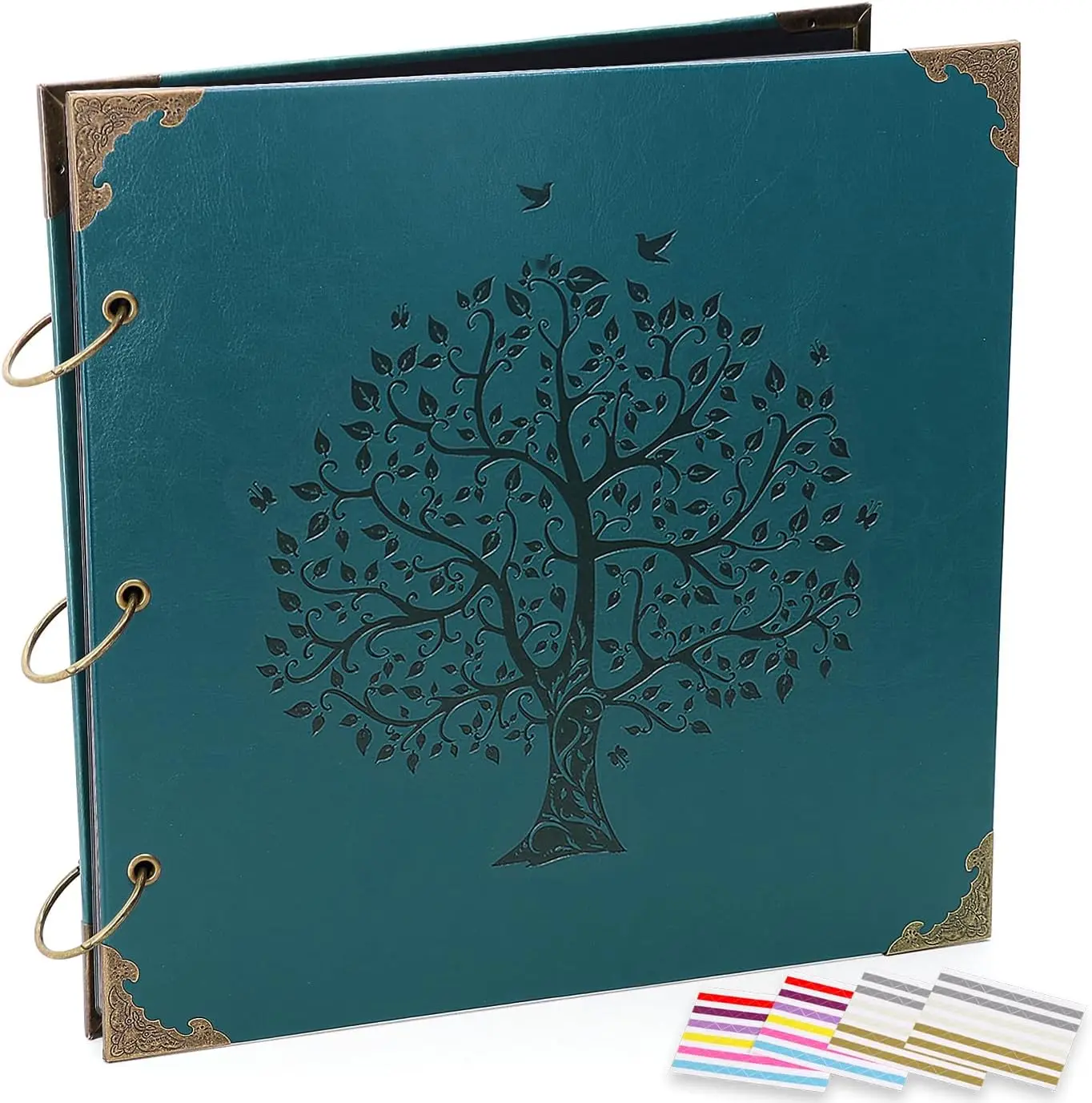 

Photo Album DIY Scrapbook, 10x10 inch 50 Pages Vintage Leather Cover Three-Ring Binder Family Picture Booth Albums with